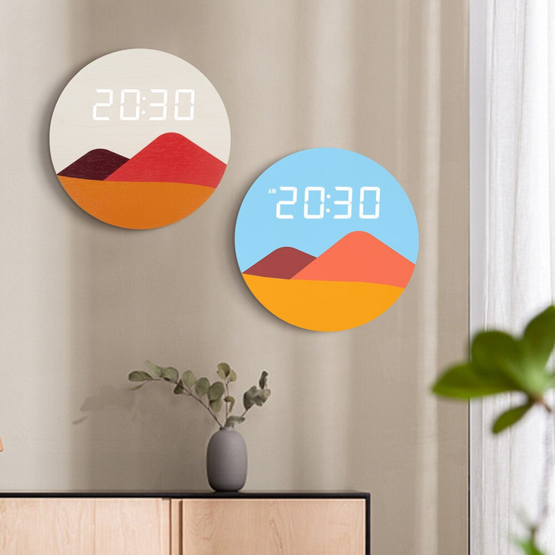 LED Sunrise falióra 3D világító fából készült digitális óra skandináv stílusú otthoni nappali dekoráció Kreatív hálószoba csendes órák