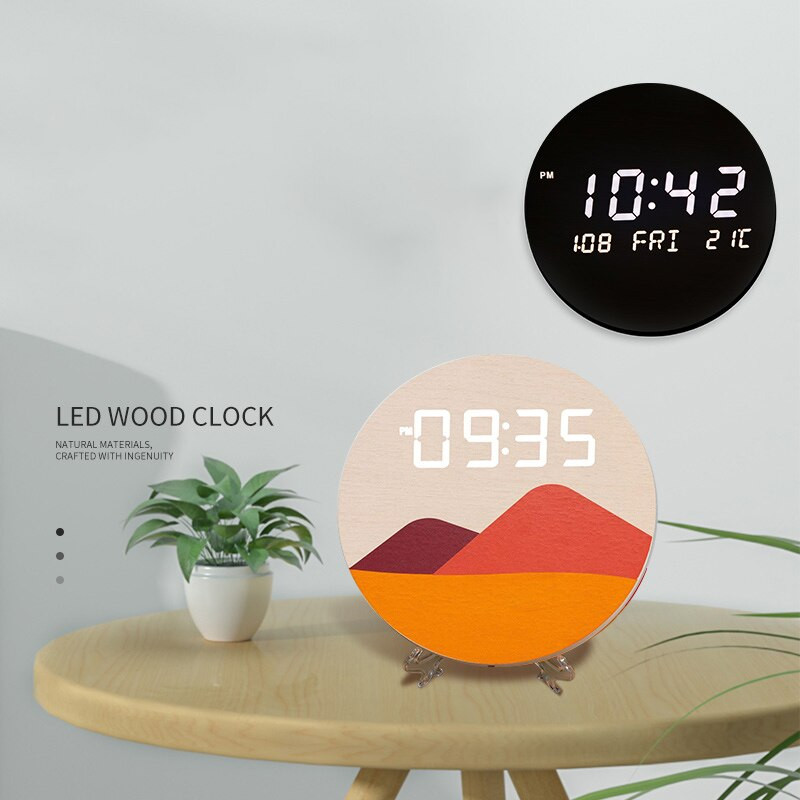 LED Sunrise falióra 3D világító fából készült digitális óra skandináv stílusú otthoni nappali dekoráció Kreatív hálószoba csendes órák
