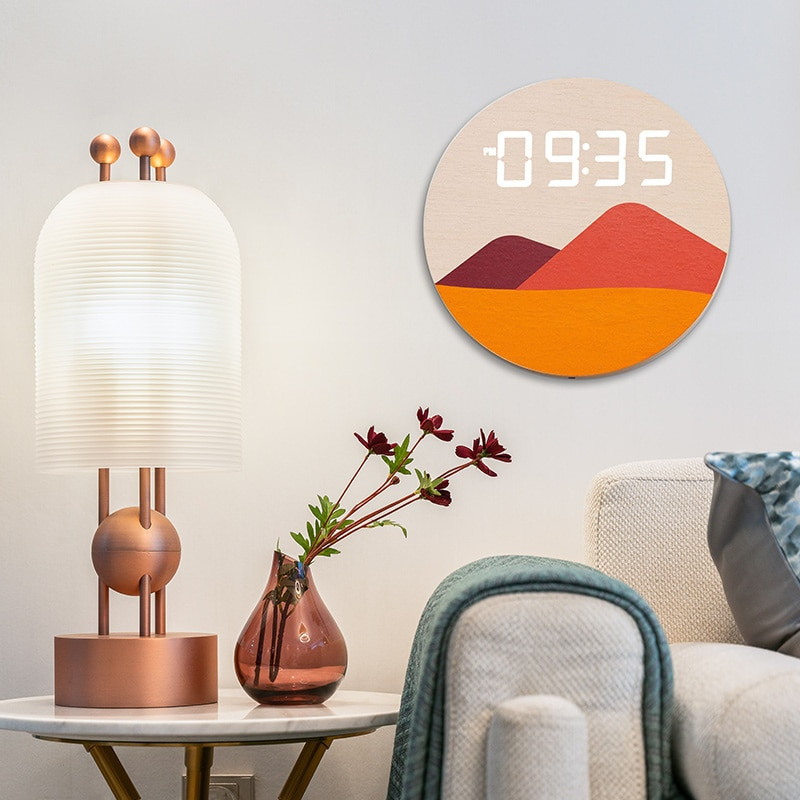 LED Sunrise falióra 3D világító fából készült digitális óra skandináv stílusú otthoni nappali dekoráció Kreatív hálószoba csendes órák
