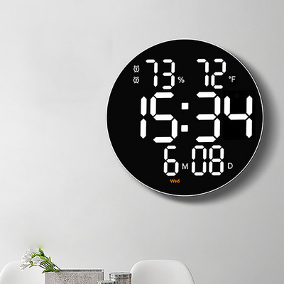 LED falióra Modern dizájn Csendes hőmérsékletű digitális ébresztőóra Nappali Irodai órák Fali lakberendezés távirányítóval