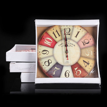 Домашни 12-инчови безшумни ретро дървени кръгли стенни часовници с арабски цифри Реколта Рустик шикозен декор Механичен стенен часовник Всекидневна