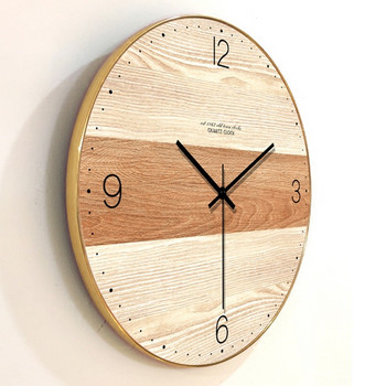 Модерен прост дървен стенен часовник Безшумен за стенен арт декор за спалня Големи стенни часовници Дървени скандинавски стил Висящ часовник 14 инча