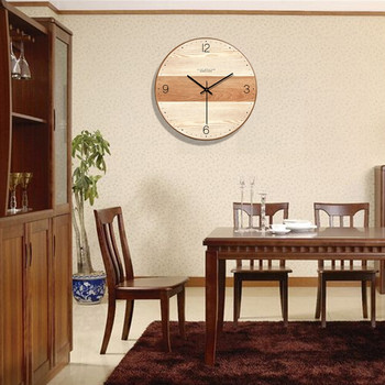 Модерен прост дървен стенен часовник Безшумен за стенен арт декор за спалня Големи стенни часовници Дървени скандинавски стил Висящ часовник 14 инча