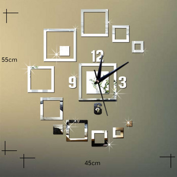 Прост кух квадратен модел Акрилно триизмерно огледало Голям стенен часовник Декорация на дома Всекидневна Стикер за стенен часовник