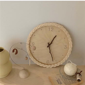 INS Стенен часовник от ратан в японски стил, кръгъл цифров дървен безшумен часовник, безшумен часовник Homestay, висящи орнаменти, мебели, спалня, домашен декор