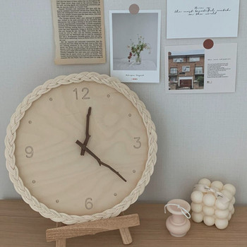 INS Стенен часовник от ратан в японски стил, кръгъл цифров дървен безшумен часовник, безшумен часовник Homestay, висящи орнаменти, мебели, спалня, домашен декор