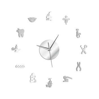 Стоматологична болница Безшумен стенен часовник Зъболекар Без рамка Направи си сам Акрилен 3D огледален стенен часовник Зъб Модерен дизайн Извънгабаритно време Wandklok
