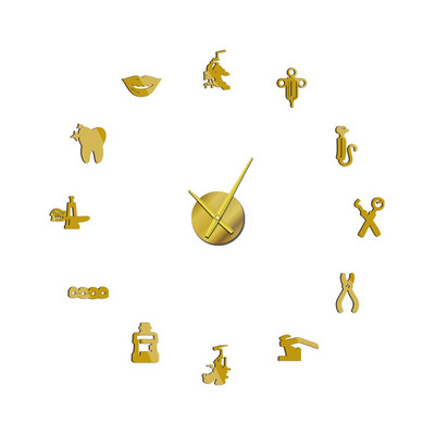 Hambahaigla vaikne seinakell Hambaarst raamita isetehtud akrüül 3D peegel seinakell hammas kaasaegne disain ülegabariidiline aeg Wandklok