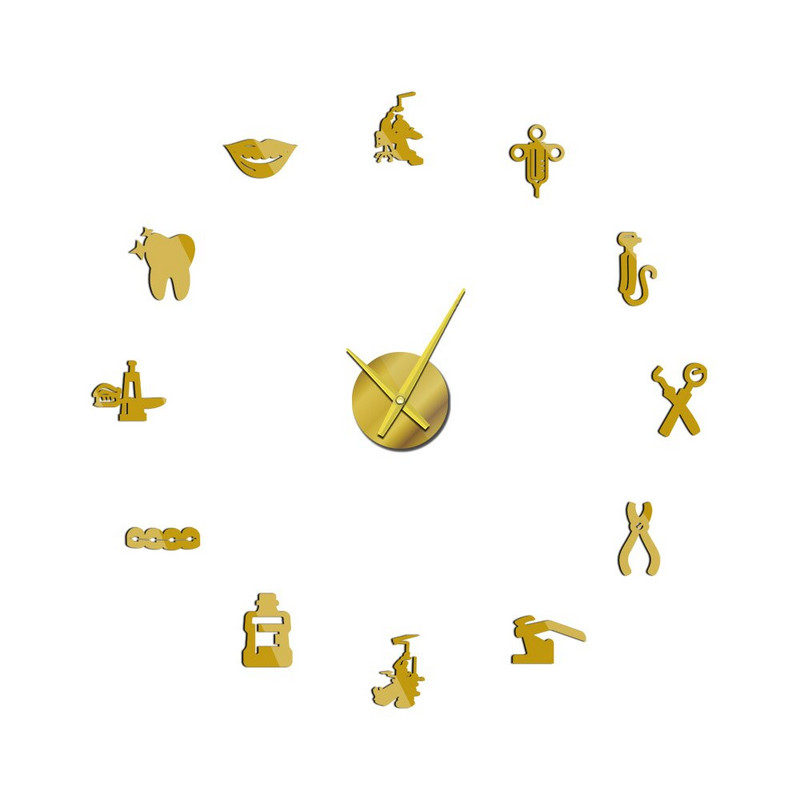 Hambahaigla vaikne seinakell Hambaarst raamita isetehtud akrüül 3D peegel seinakell hammas kaasaegne disain ülegabariidiline aeg Wandklok