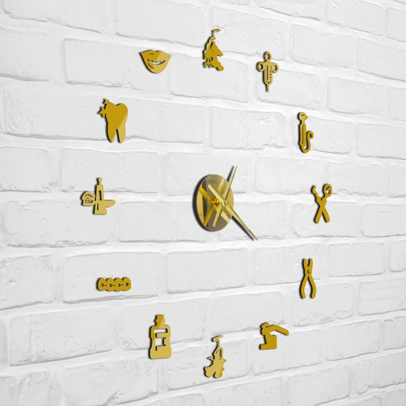 Hambahaigla vaikne seinakell Hambaarst raamita isetehtud akrüül 3D peegel seinakell hammas kaasaegne disain ülegabariidiline aeg Wandklok