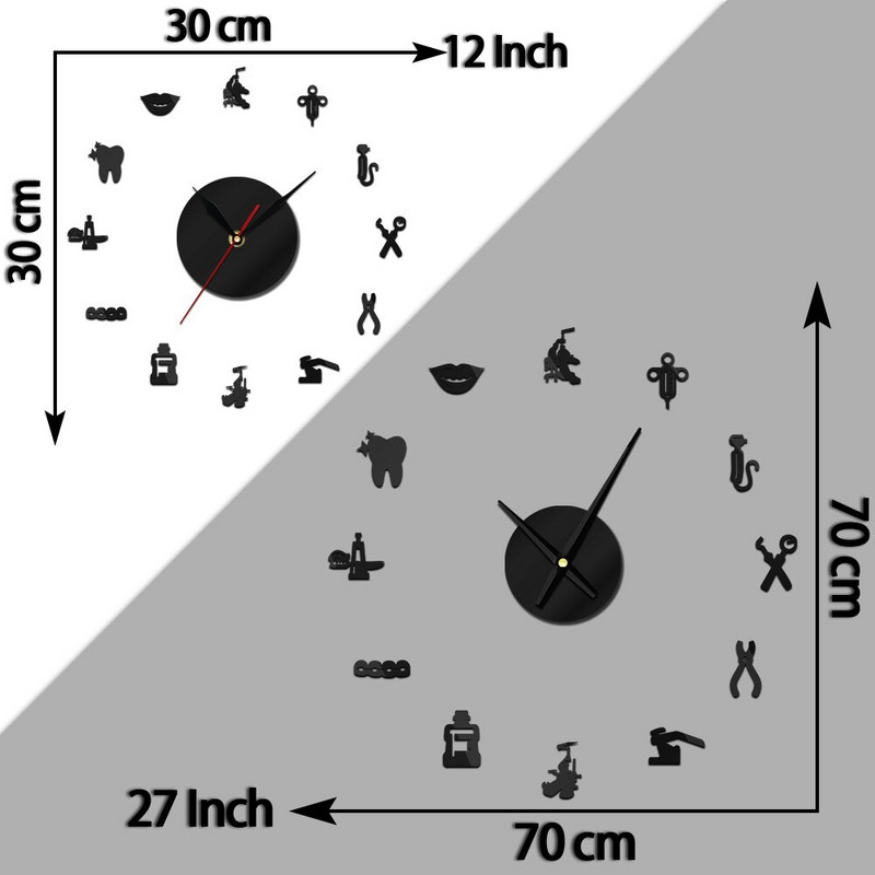 Hambahaigla vaikne seinakell Hambaarst raamita isetehtud akrüül 3D peegel seinakell hammas kaasaegne disain ülegabariidiline aeg Wandklok