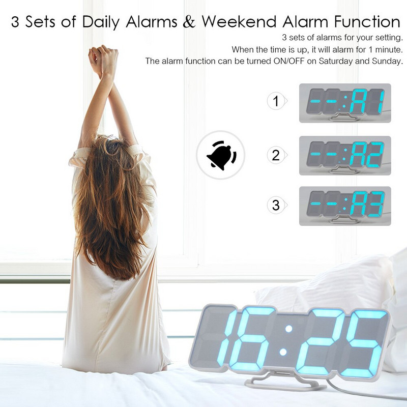 Ceas de birou de perete Telecomandă fără fir 3D Digital RGB LED Ceas cu alarmă Alimentat prin USB 115 culori luminozitate pe 3 niveluri Control sunet