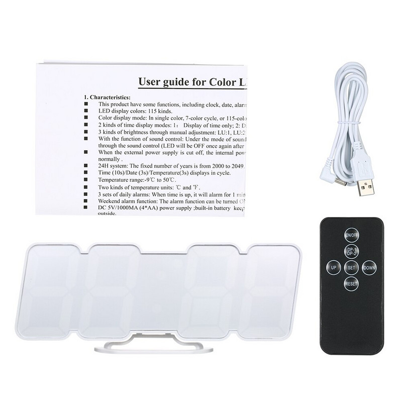 Ceas de birou de perete Telecomandă fără fir 3D Digital RGB LED Ceas cu alarmă Alimentat prin USB 115 culori luminozitate pe 3 niveluri Control sunet