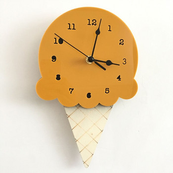 Модерен дървен часовник Анимационен стенен часовник във формата на сладолед Декорация на детска стая Интериорен домашен декор Безшумен стенен часовник за бебешка стая