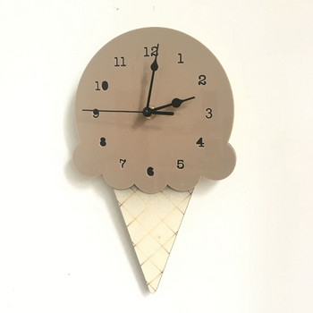 Модерен дървен часовник Анимационен стенен часовник във формата на сладолед Декорация на детска стая Интериорен домашен декор Безшумен стенен часовник за бебешка стая
