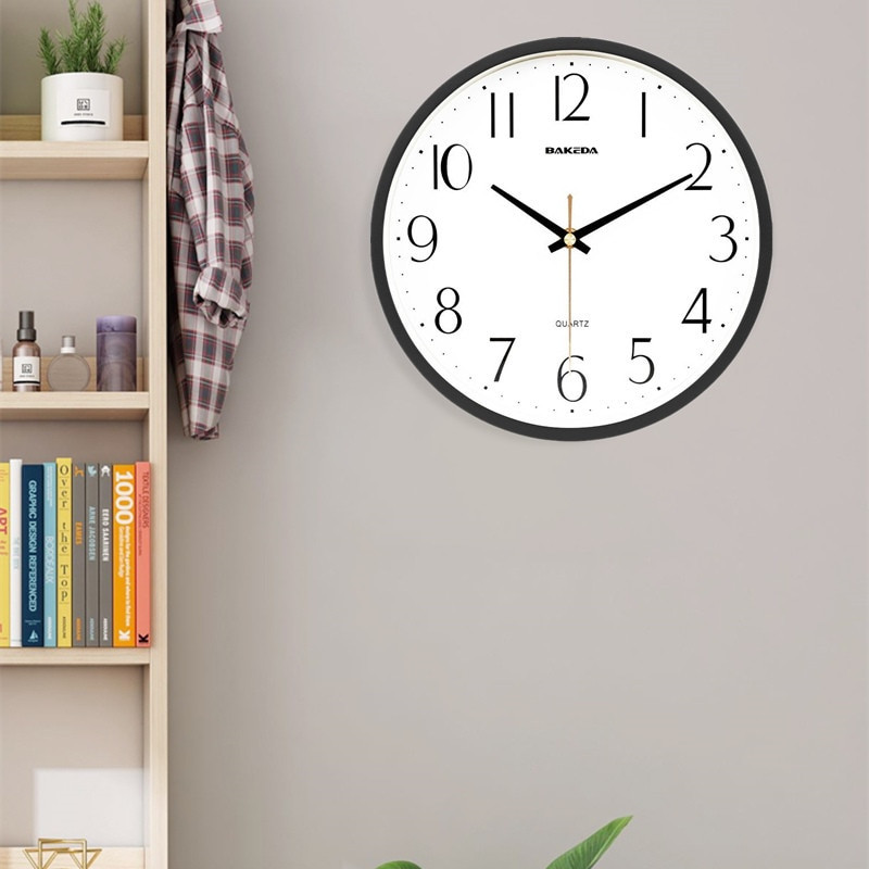 26 cm-es, minimalista faliórák fekete kerettel, átlátszó üveg csendes, egyszerű óra Reloj de pared Study Office Home Dekoráció