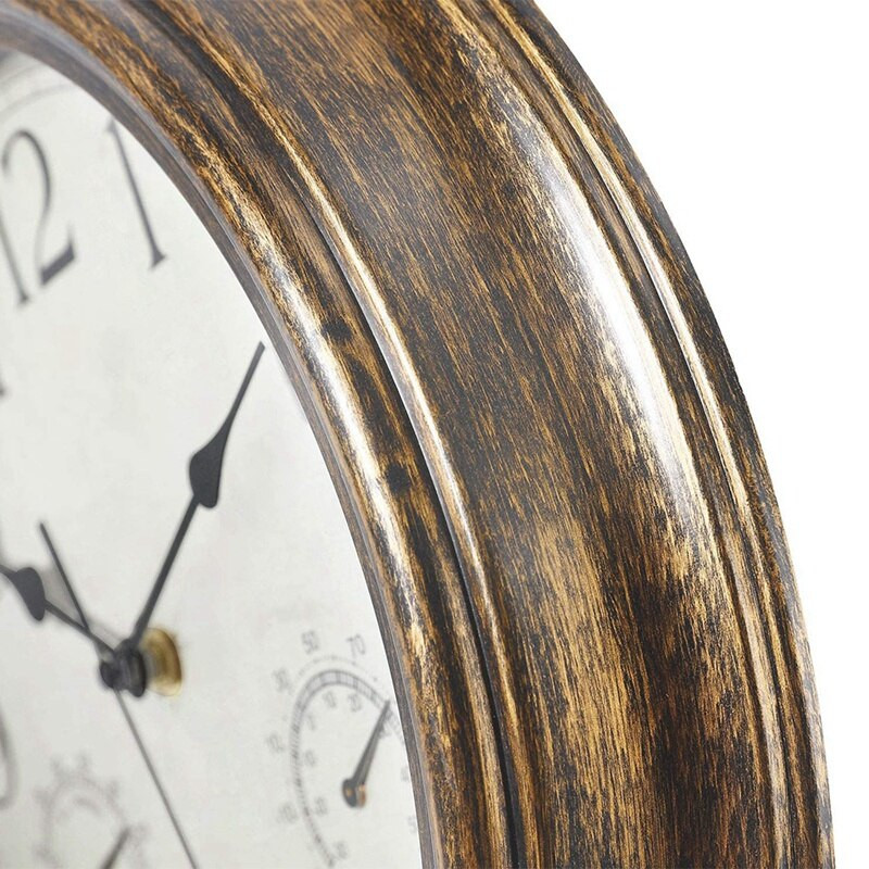 12 colių sieninis laikrodis, retro vandeniui atsparus laikrodis su termometru ir drėgmės matuokliu, netriukšmingas laikrodis viduje / lauke