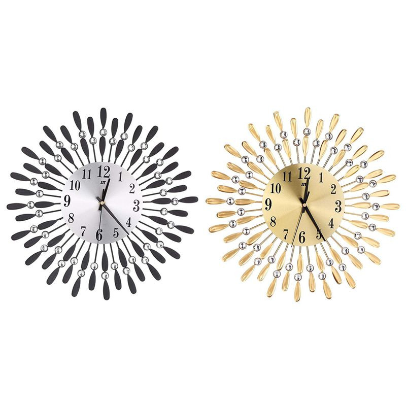 Skatinimas! 15 colių 3D didelis sieninis laikrodis Blizgantis Kalnų krištolo saulės stiliaus modernus svetainės dekoras (auksinis)