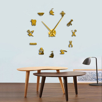 Зъболекар Направи си сам Гигантски стенен часовник Голям стенен часовник Голяма игла Огледало Зъболекар Офис Декор Зъболекар Подарък Изкуство