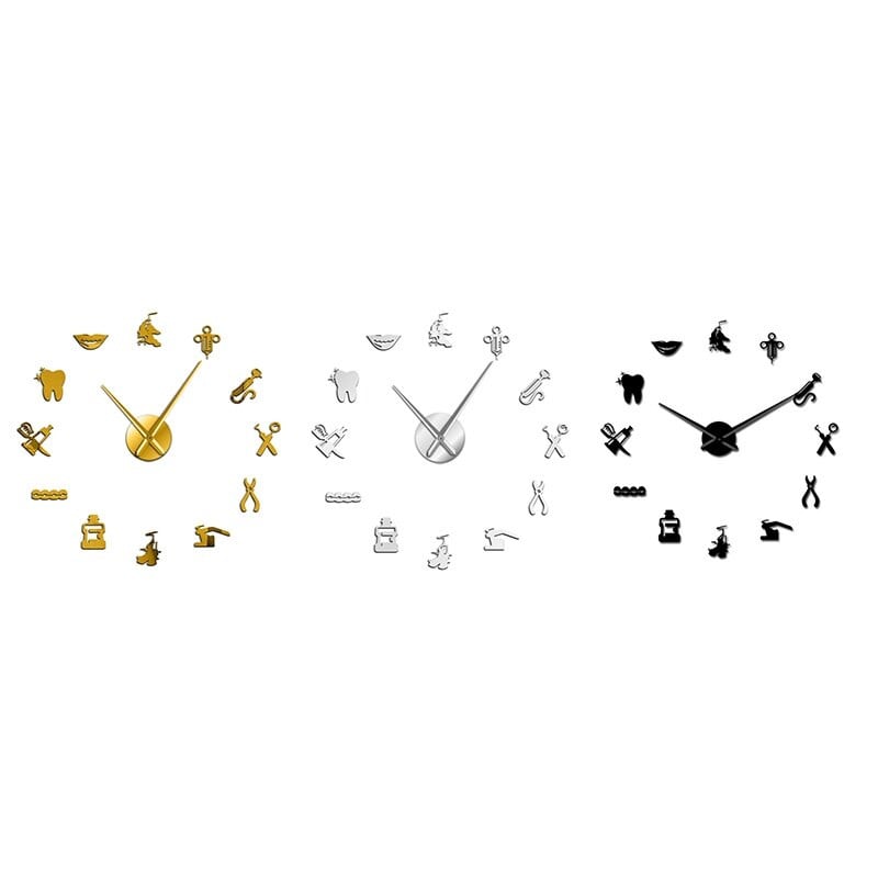 Stomatologas „pasidaryk pats“ milžiniškas sieninis laikrodis Didelis sieninis laikrodis, didelis adatinis veidrodis Odontologo biuro dekoras Odontologo dovanų menas