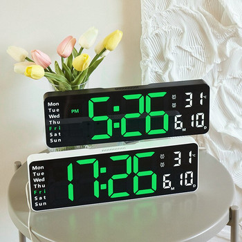 13/16 инча LED цифров стенен часовник Дистанционно управление Час Дата Температура Седмица Дисплей на същия екран Настолни настолни часовници Будилници