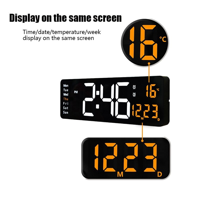 Ceas digital de perete LED de 13/16 inch Telecomanda Ora Data Temperatura Saptamana Acelasi ecran Afisaj Ceasuri de masa de birou Alarme Ceas