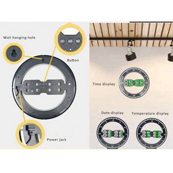 LED цифрови стенни часовници Nordic Electronic Large Clock Home Decor Luminous Mute Temperature Date Modern Design Кръгъл стенен часовник