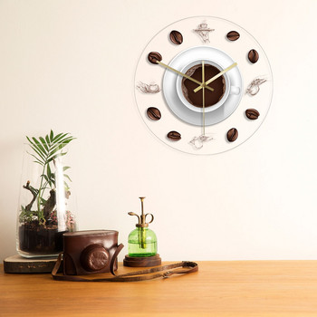 Стенен часовник с кафе на зърна с ръка за кафе с LED подсветка Модерен дизайн Кафе Чаша за кафе Reloj De Pared Кухненски акрилен стенен часовник