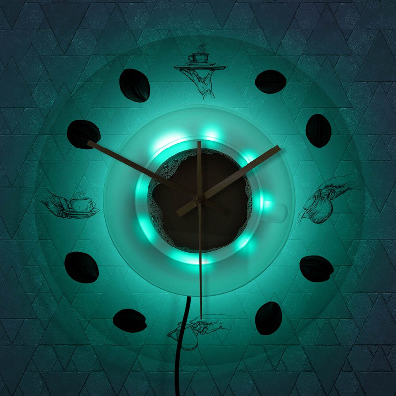 Kávés kézi kávé babkávé falióra LED háttérvilágítással Modern design Cafe kávés bögre Reloj De Pared konyhai akril falióra