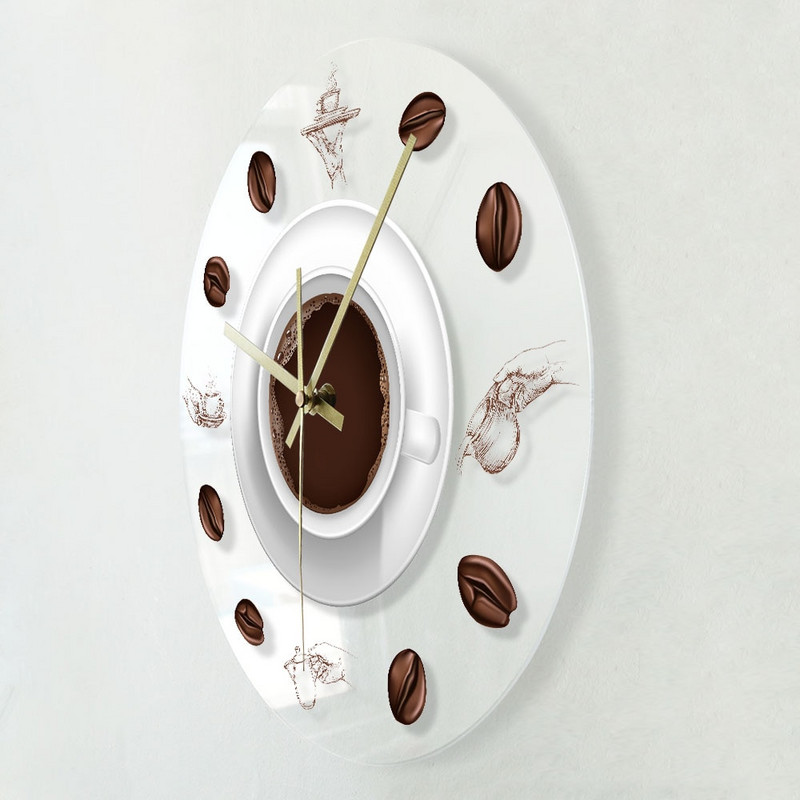Kávés kézi kávé babkávé falióra LED háttérvilágítással Modern design Cafe kávés bögre Reloj De Pared konyhai akril falióra