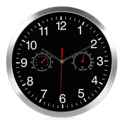 HLZS-3 az 1-ben Csendes kvarc falióra Csendes söprögető mozgású hőmérő Higrométer, nem ketyegő otthoni művészeti dekorációval ellátott falióra