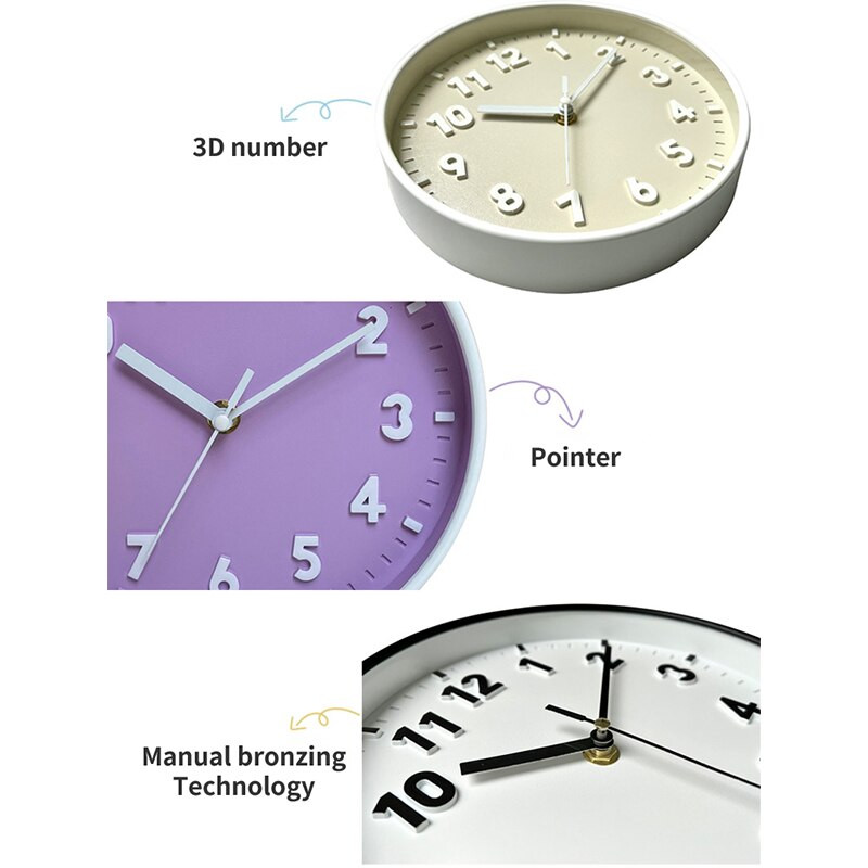 Sieninis laikrodis Kūrybinės spalvos 8 colių vaikų kambario sieninis laikrodis Svetainė Apvalus tylus laikrodis Miegamojo Paprastas sieninis laikrodis su žymekliu