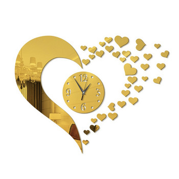 Nordic Creative Направи си сам Акрилно огледало Любовна комбинация Стенен часовник Всекидневна Декорация на спалня Моден индивидуален часовник