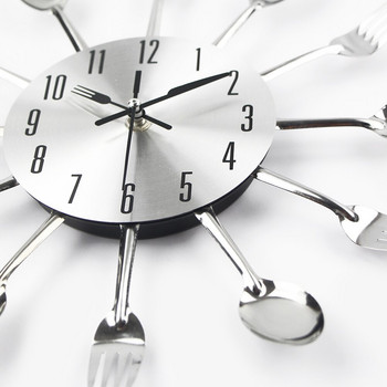 Творчески метален кухненски стенен часовник Лъжица Вилица Прибори за хранене Кварцови стенни часовници Модерен дизайн Декоративен Horloge Murale