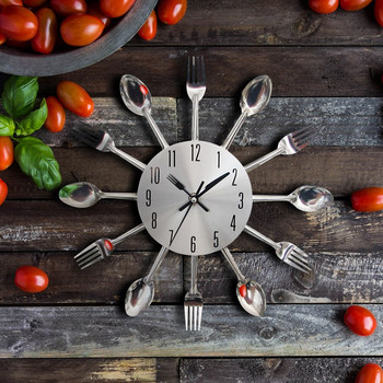 Творчески метален кухненски стенен часовник Лъжица Вилица Прибори за хранене Кварцови стенни часовници Модерен дизайн Декоративен Horloge Murale