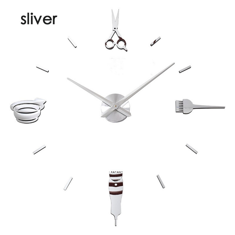 Foarfece pentru stâlp de frizer Salon de înfrumusețare Artă de perete DIY Ceas uriaș Ac mare Fără rame Magazin de frizerie Coafor Ceas mare