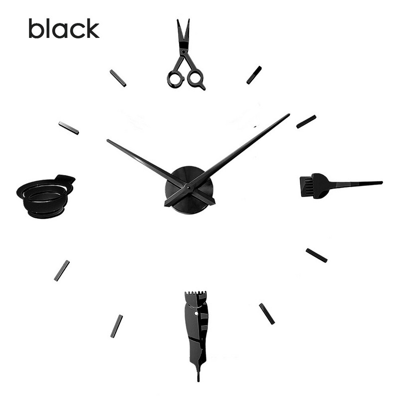 Foarfece pentru stâlp de frizer Salon de înfrumusețare Artă de perete DIY Ceas uriaș Ac mare Fără rame Magazin de frizerie Coafor Ceas mare