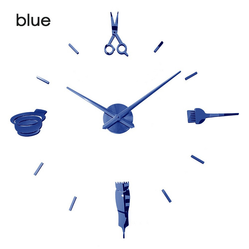 Foarfece pentru stâlp de frizer Salon de înfrumusețare Artă de perete DIY Ceas uriaș Ac mare Fără rame Magazin de frizerie Coafor Ceas mare