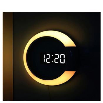 7 цвята модерен LED дигитален часовник будилник огледало кух стенен часовник температура нощна светлина за декорации на домашна всекидневна