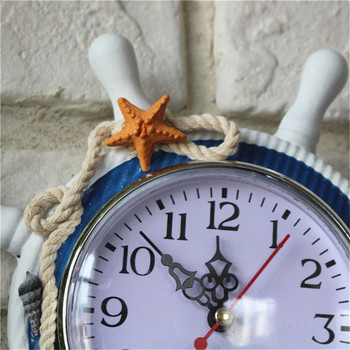 1 бр. Ретро голям стенен часовник в средиземноморски стил Кръгъл дървен стенен часовник Anchor Saat Needle Декорация на дома Висящ часовник