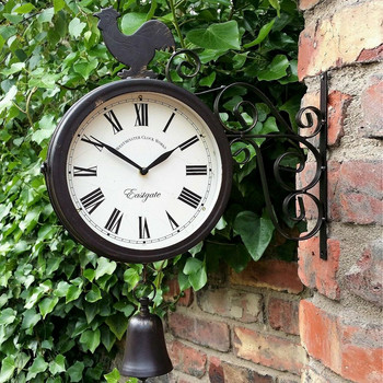Κλασικό ρολόι κήπου εξωτερικού χώρου από σφυρήλατο σίδερο Διπλής όψης Creative μόδας μεταλλικό ρολόι τοίχου Ρολόι τοίχου σε σχήμα κουδουνιού κοτόπουλου