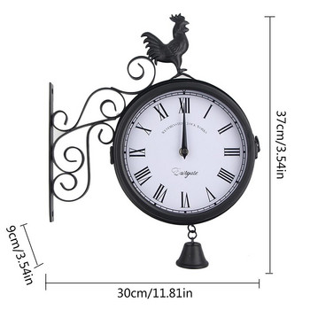 Класически външен градински часовник от ковано желязо Двустранен креативен моден стенен метален стенен часовник Стенен часовник с формата на пилешка камбана