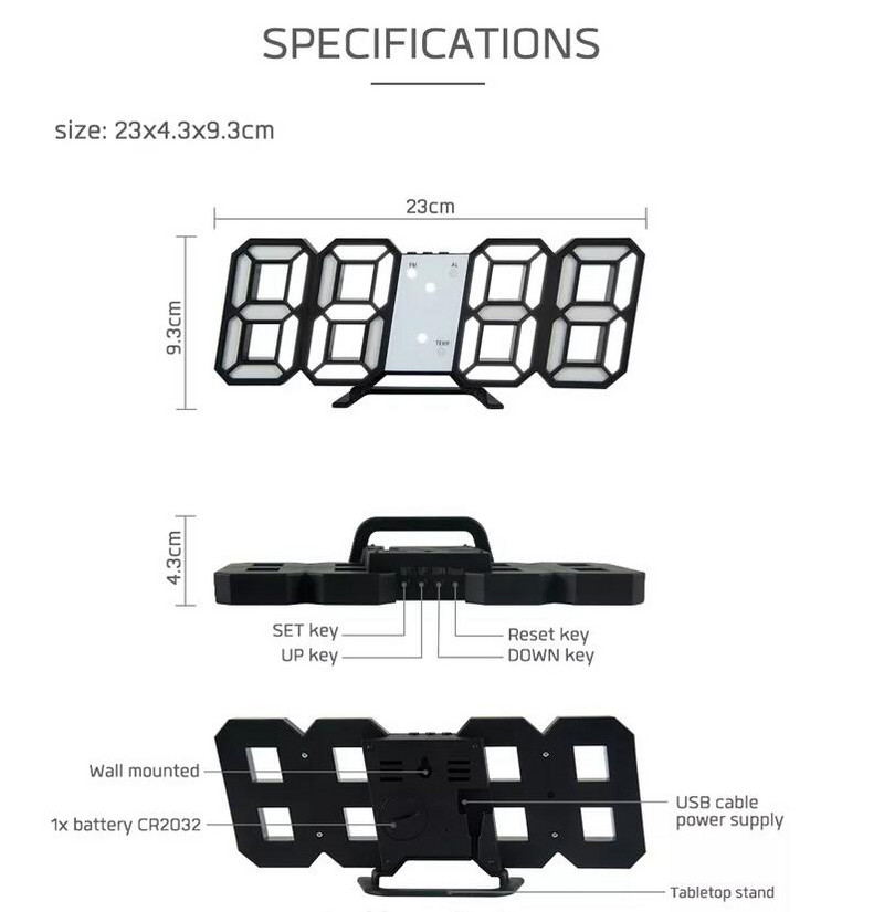 LED 3D ψηφιακό ρολόι τοίχου 3 επιπέδων Λαμπερό νυχτερινή λειτουργία Φωτεινότητα Ηλεκτρονικό επιτραπέζιο ρολόι επιτοίχιας διακόσμηση για κατοικία