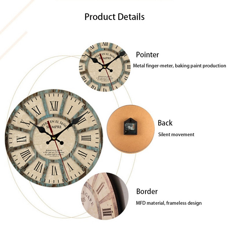 Senovinis medinis sieninis laikrodis Modernus dizainas Vintažinis kaimiškas retro laikrodis Namų biuro kavinės apdaila Menas didelis sieninis laikrodis