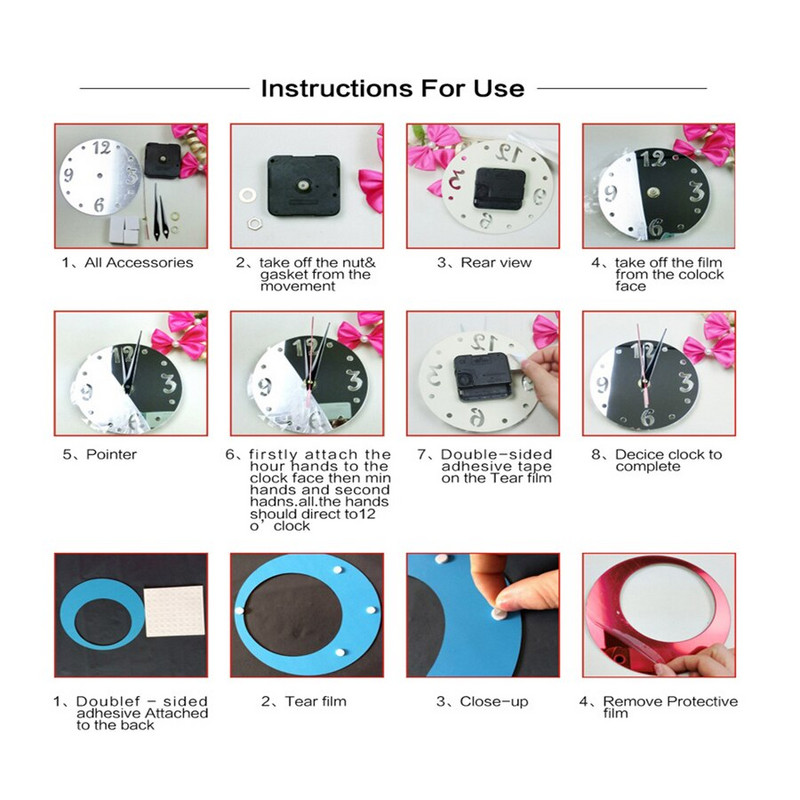 Ceasuri de perete cu bricolaj, la modă nouă, decorare pentru perete, ceas de perete cu cuarț, set din mai multe piese, ceasuri de perete din material acrilic oglindă