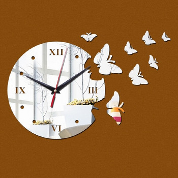 Стенни часовници Акрил Нов дизайн Европейски стил Кварцови часовници за декорация на пеперуди за всекидневна Направи си сам Огледален материал Стикер