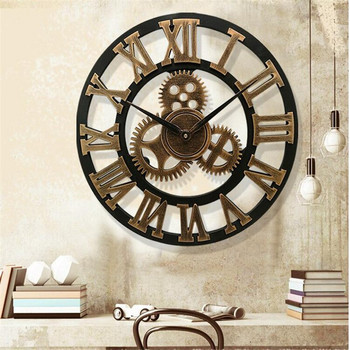 Ретро индустриален вятърен механизъм ретро дървен стенен часовник Европейски стил хол големи класически домашни часовници със златни римски цифри