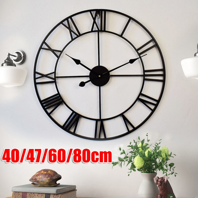 40/47/60/80cm τρισδιάστατο μεγάλο ρετρό μεταλλικό ρολόι τοίχου Σιδερένιο στρογγυλό κούφιο ρολόι Ρολόι με νορδικούς ρωμαϊκούς αριθμούς Διακόσμηση σπιτιού