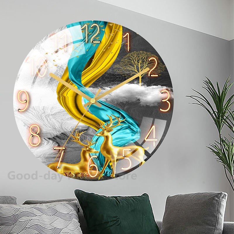 „Golden Deer“ prabangus laikrodis sieninis laikrodis Svetainė Šiaurės šalių buitinė mada 3D stiklas, be smūgių, lengvas tylus laikrodis, paprastas kvarcas