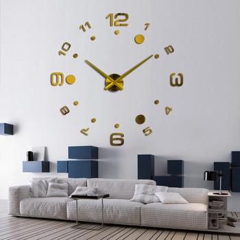 Мода Направи си сам 3d дизайн на стенен часовник Акрилни огледални часовници Европа Стикери Голям декоративен монтиран домашен часовник на стената